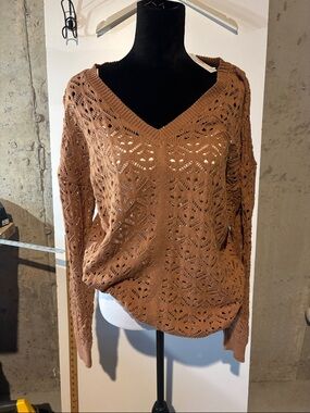 Maurices Brown Openwork V-Neck Sweater